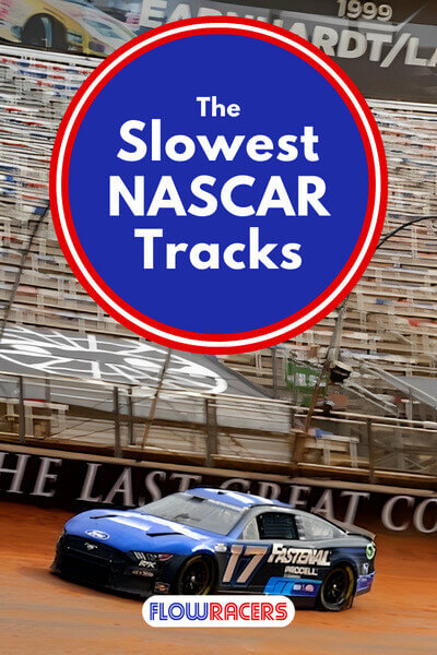 The blue Ford NASCAR car of number 17 driver Chris Buescher during a practice session for the 2022 Food City Dirt Race at Bristol Motor Speedway with empty grandstands in the background, The Slowest NASCAR Tracks