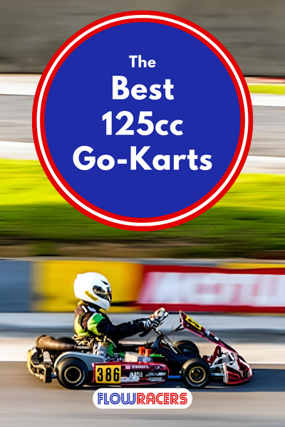 Someone driving a racing go-kart on a track at speed with blurred foreground and background showing red and white barriers and grass in the background, The Best 125cc Go-Karts