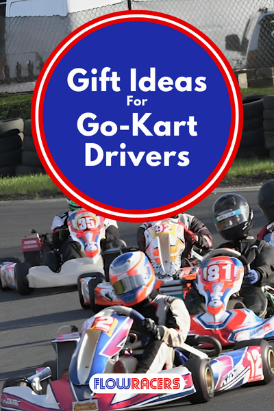 6 go-kart drivers racing on a track around a right-hand turn with a tire barrier in the background, Gift Ideas For Go-Kart Drivers