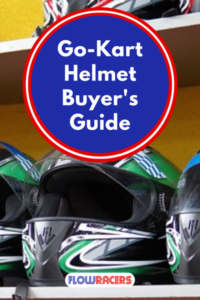 4 green and black go-kart racing helmets on a shelf, Go-Kart Helmet Buyer's Guide