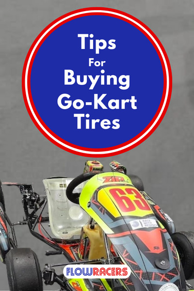 A red, black and yellow go-kart with all 4 tires on it mounted on a go-kart stand, Tips For Buying Go-Kart Tires