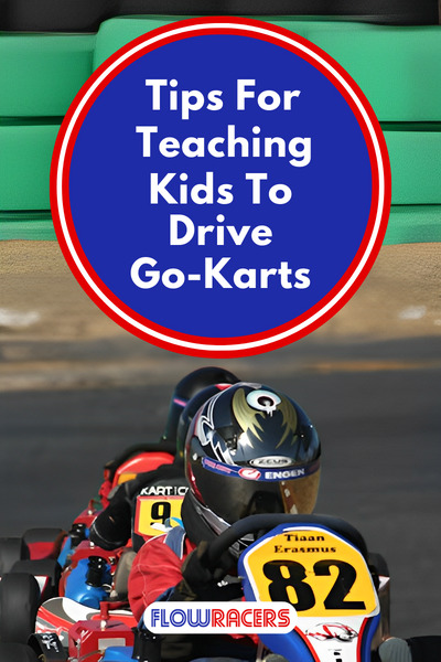 3 go-kart drivers on a race track going round a corner with green tire barriers in the background, Tips For Teaching Kids To Drive Go-Karts