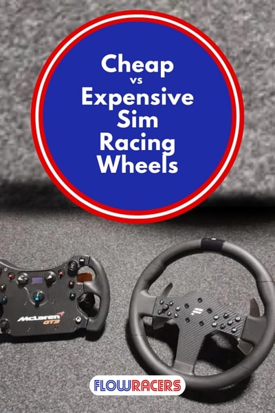 Fanatec CSL Elite McLaren GT3 V2 and CSL Steering Wheel P1 V2 sim racing wheels with a gray background, Cheap vs Expensive Sim Racing Wheels