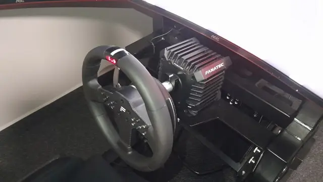 Fanatec CSL DD sim racing wheel base connected to a CSL P1 V2 wheel rim.