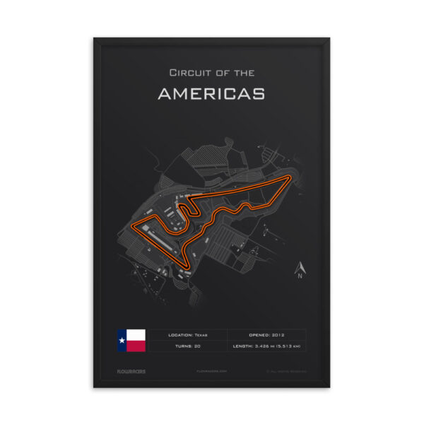 Circuit of the Americas Race Track Poster Graphite Large Framed