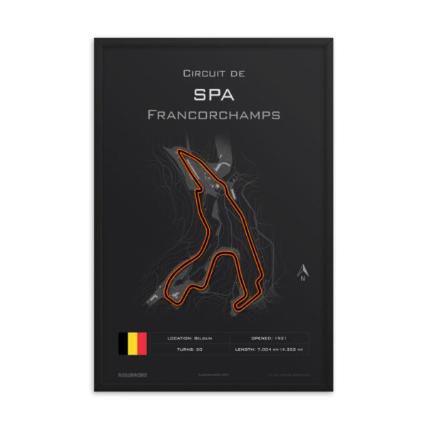 Spa-Francorchamps Race Track Poster Graphite Large Framed